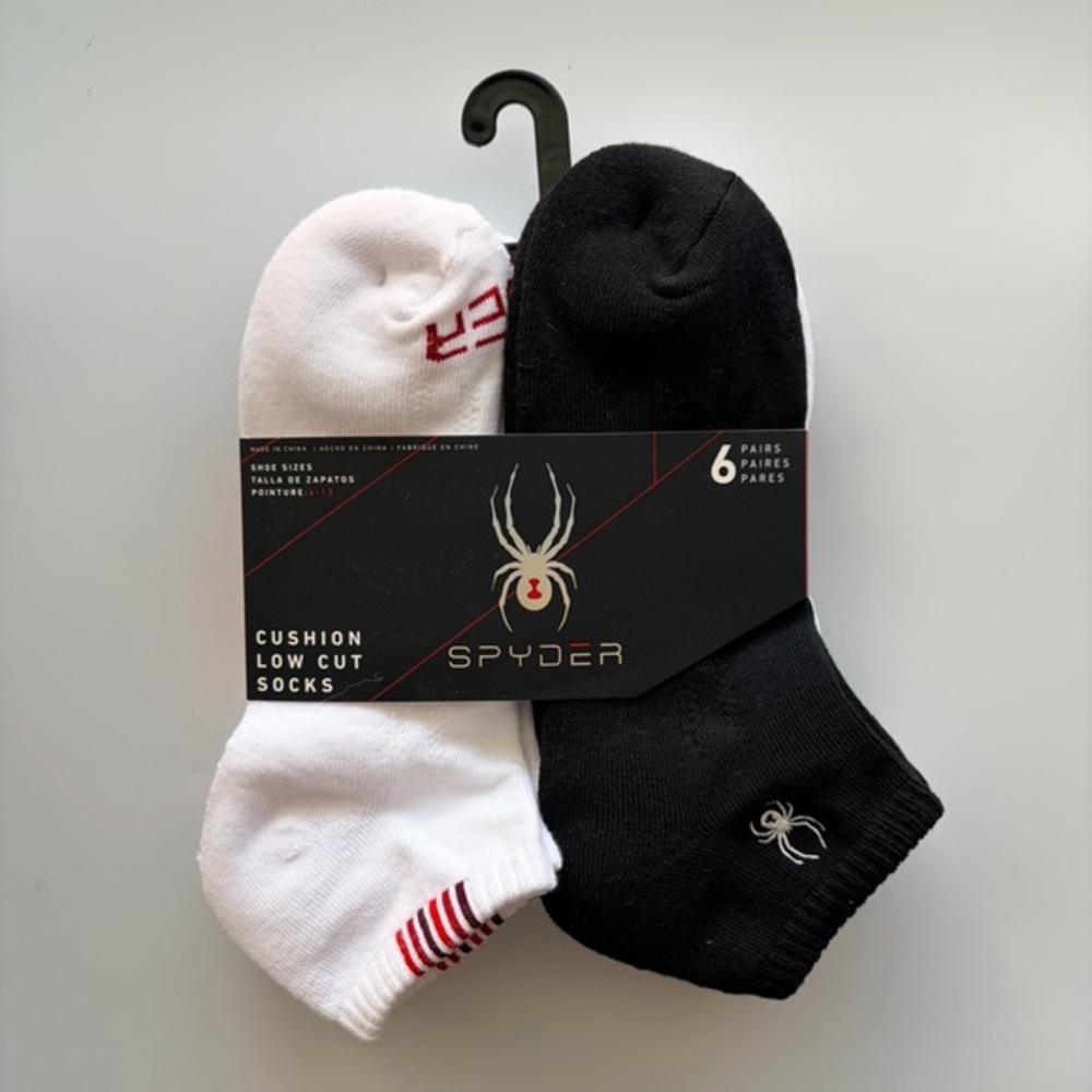 Spyder men’s low cut socks 6 pairs size 6-12 white black red